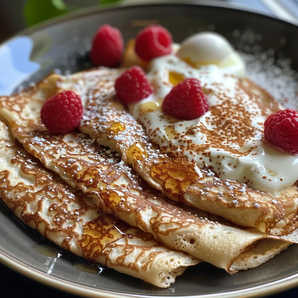 Deliciosas crepas de avena acompañadas de arándanos y yogur griego.