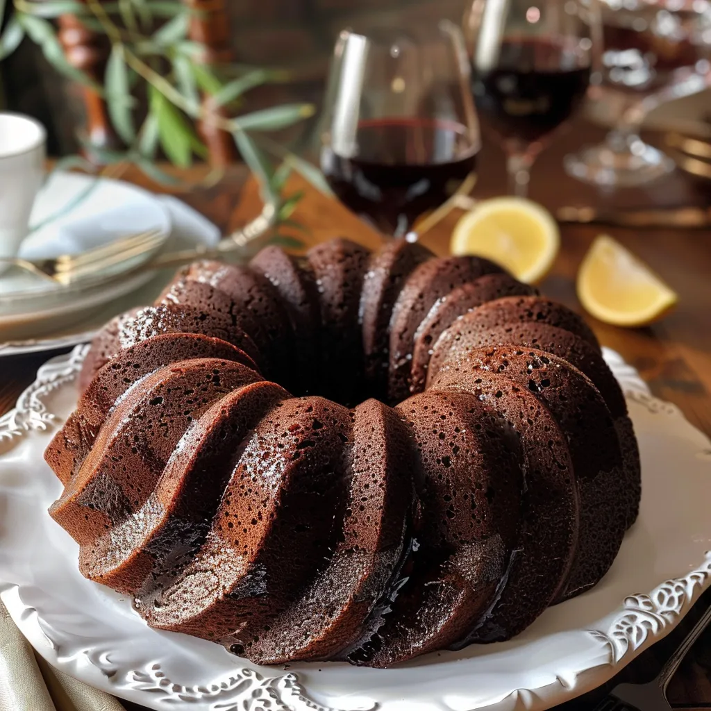 Detalle de un bundt cake de vino especiado.
