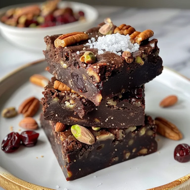 Brownies sin hornear decorados con nueces y frutas secas.