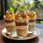 Vasitos de mousse de caramelo y calabaza en primer plano.