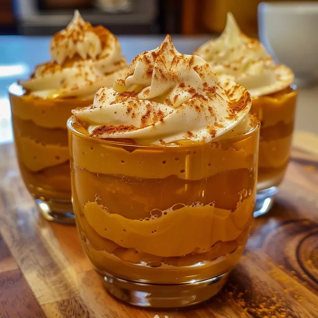 Deliciosos vasitos de mousse de calabaza con caramelo.