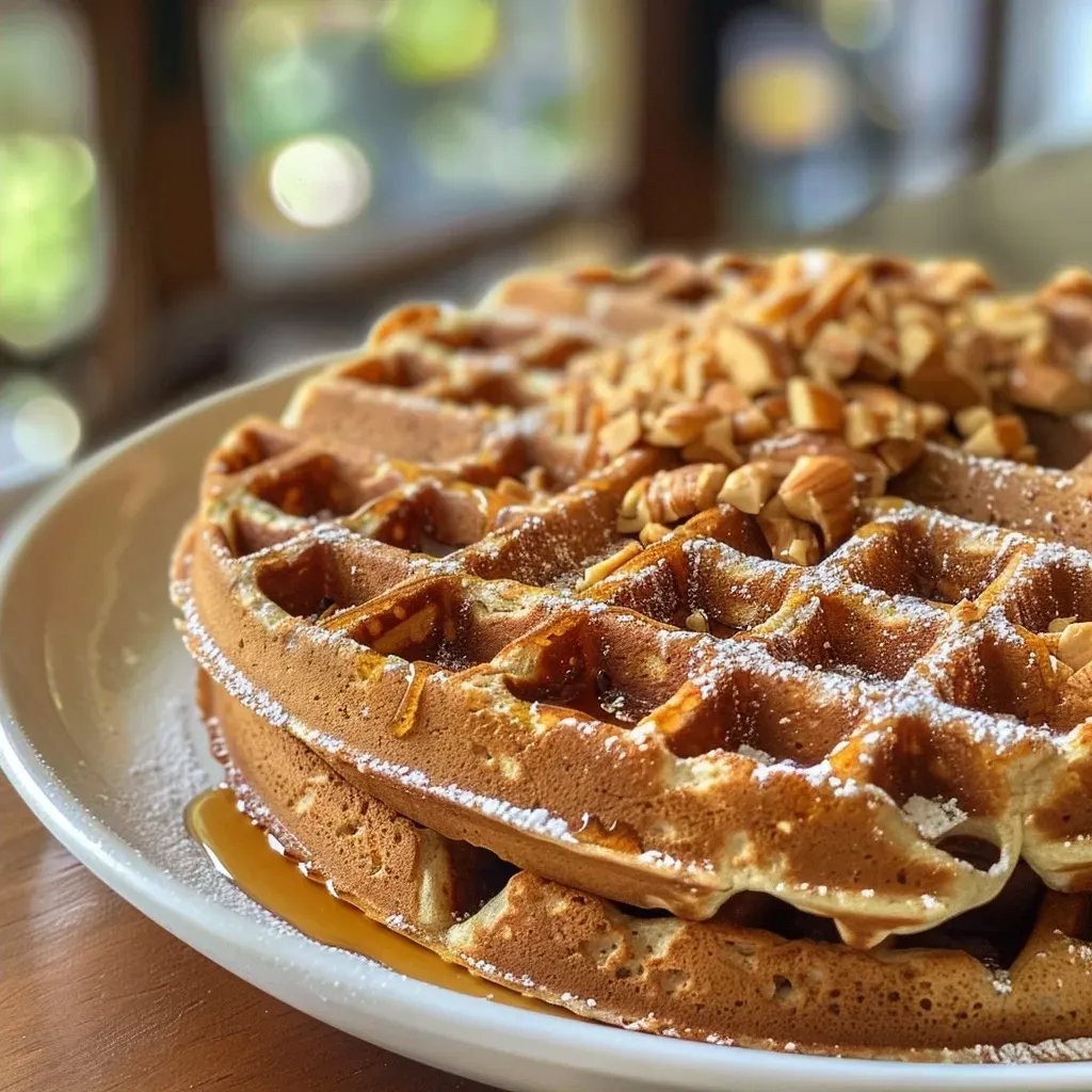 Primer plano de waffles de avena con frutos secos.