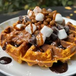 Waffles de batata con chispas de chocolate en primer plano.