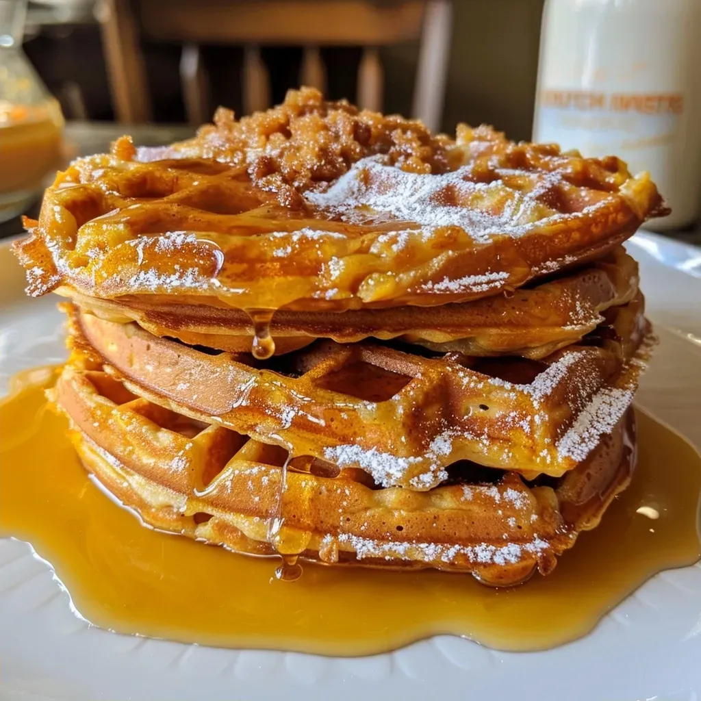 Waffles de calabaza con textura jugosa y color vibrante.