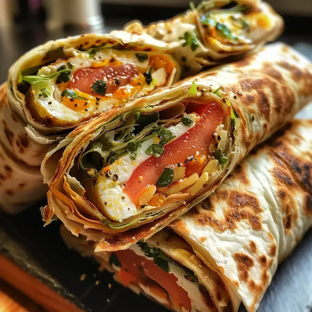 Primer plano de un wrap au chèvre con relleno sabroso.
