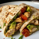 Wrap de pollo con aguacate, vista lateral.