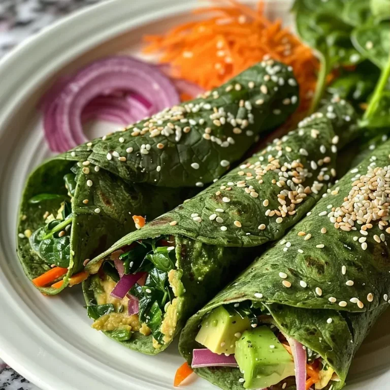 Wraps de espinaca rellenos de hummus y vegetales coloridos.