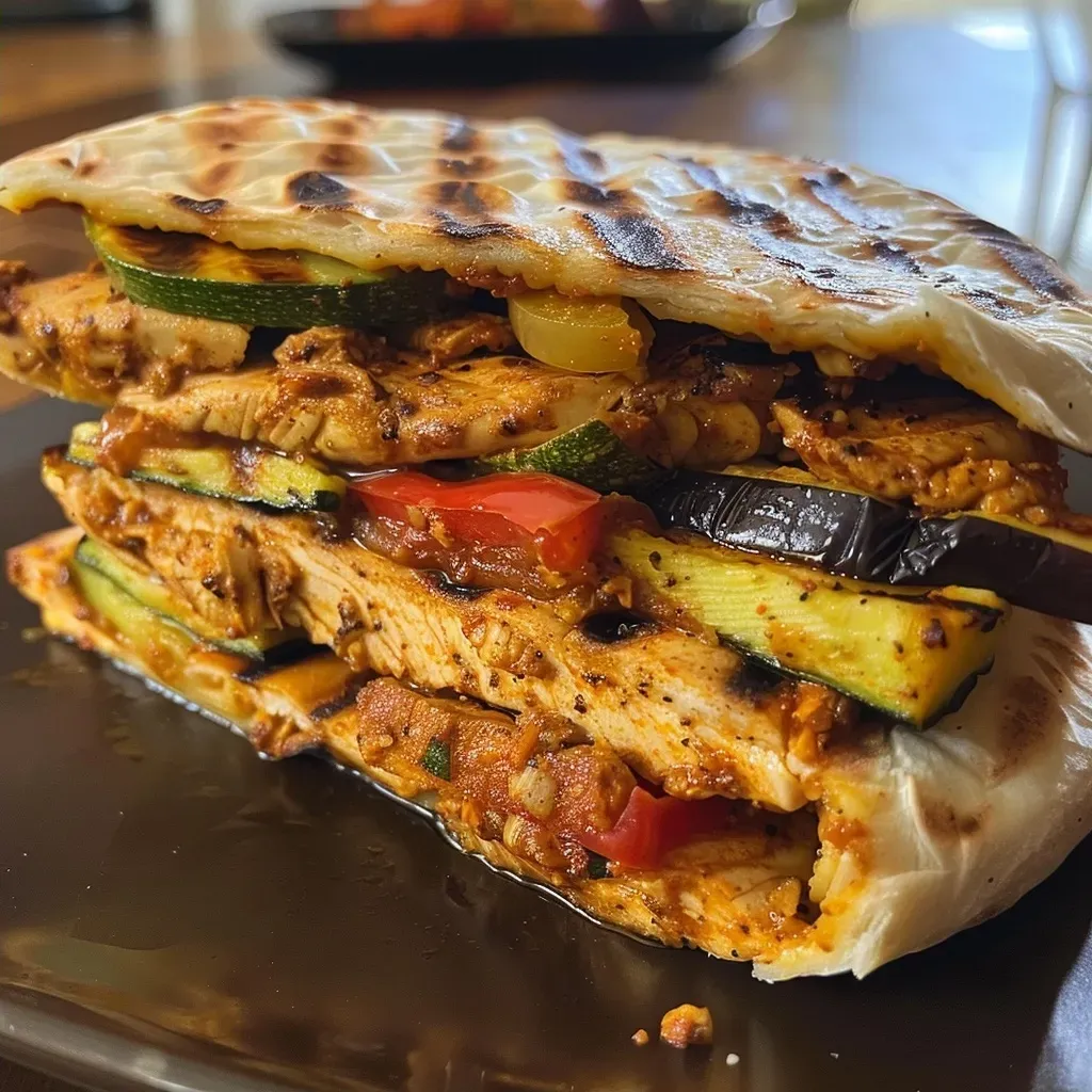 Pan de pita relleno de pollo especiado