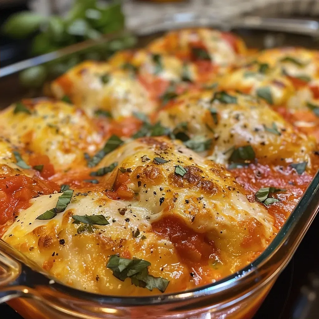 Pollo gratinado con salsa roja
